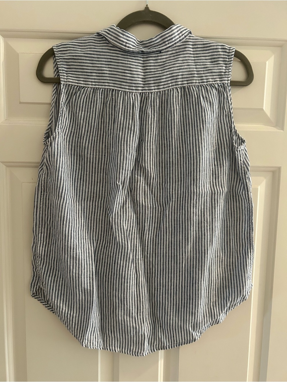 Garnet Hill Navy & White Striped Sleeveless Button Top - Picture 2 of 3